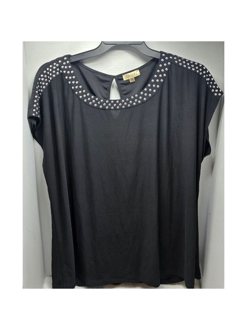 Women's Lavish Plus Black Studded Short Sleeve Tee 3X